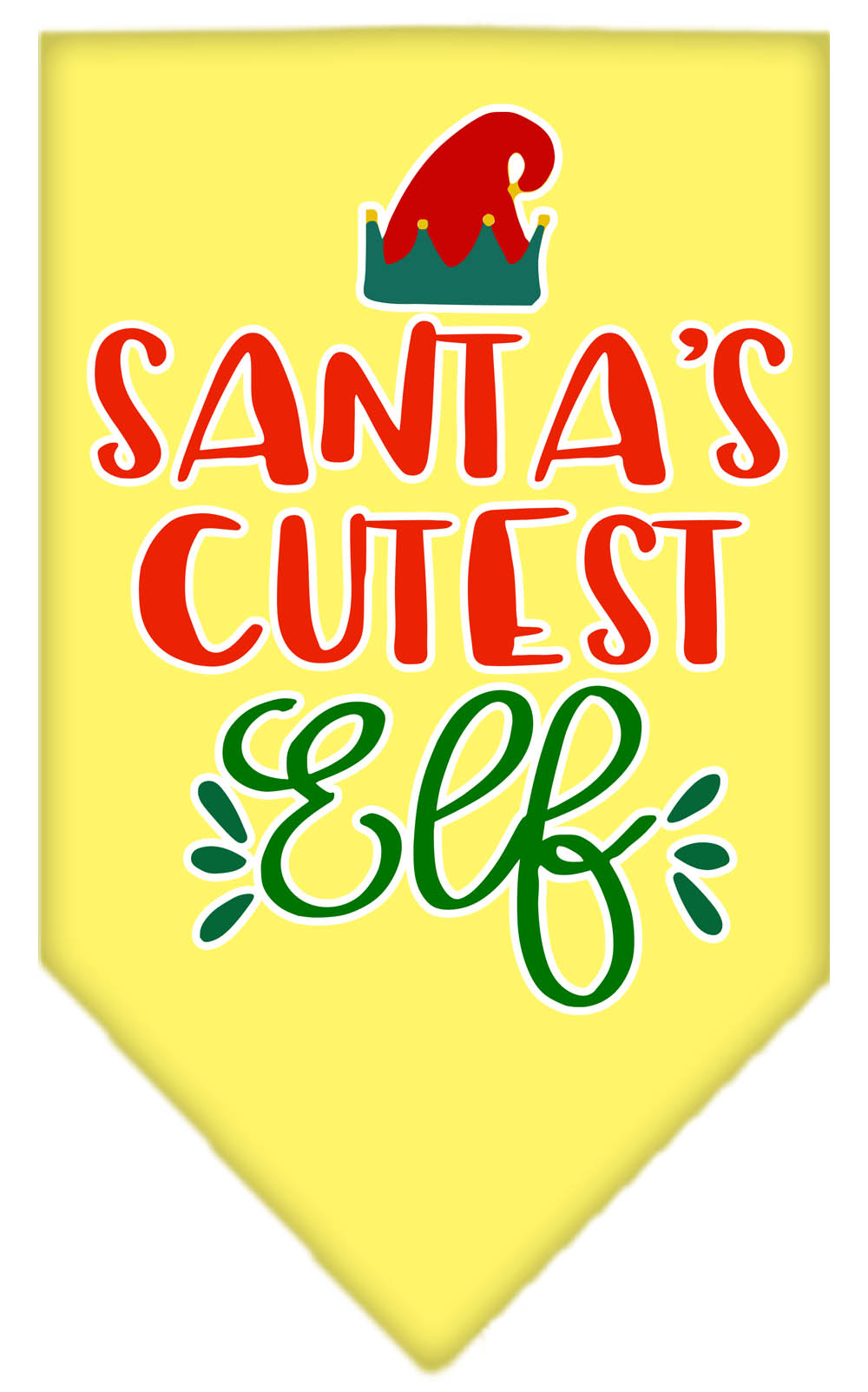 Santa's Cutest Elf Screen Print Bandana Yellow Small